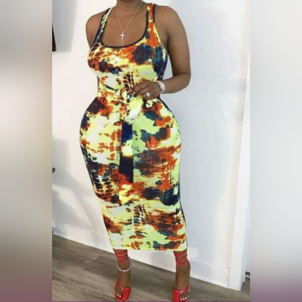Tie-Dye Maxi Dress with matching belt